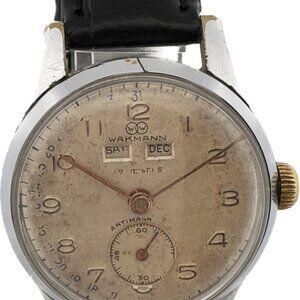 Vintage Wakmann Triple Date 17 Jewel Men's Mechanical Wristwatch Venus 203 Swiss